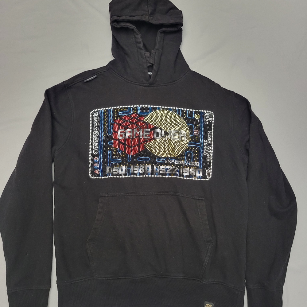 deKryptic Women's Hoodie Size L Pac-Man Game Over Sequin Pullover Sweatshirt